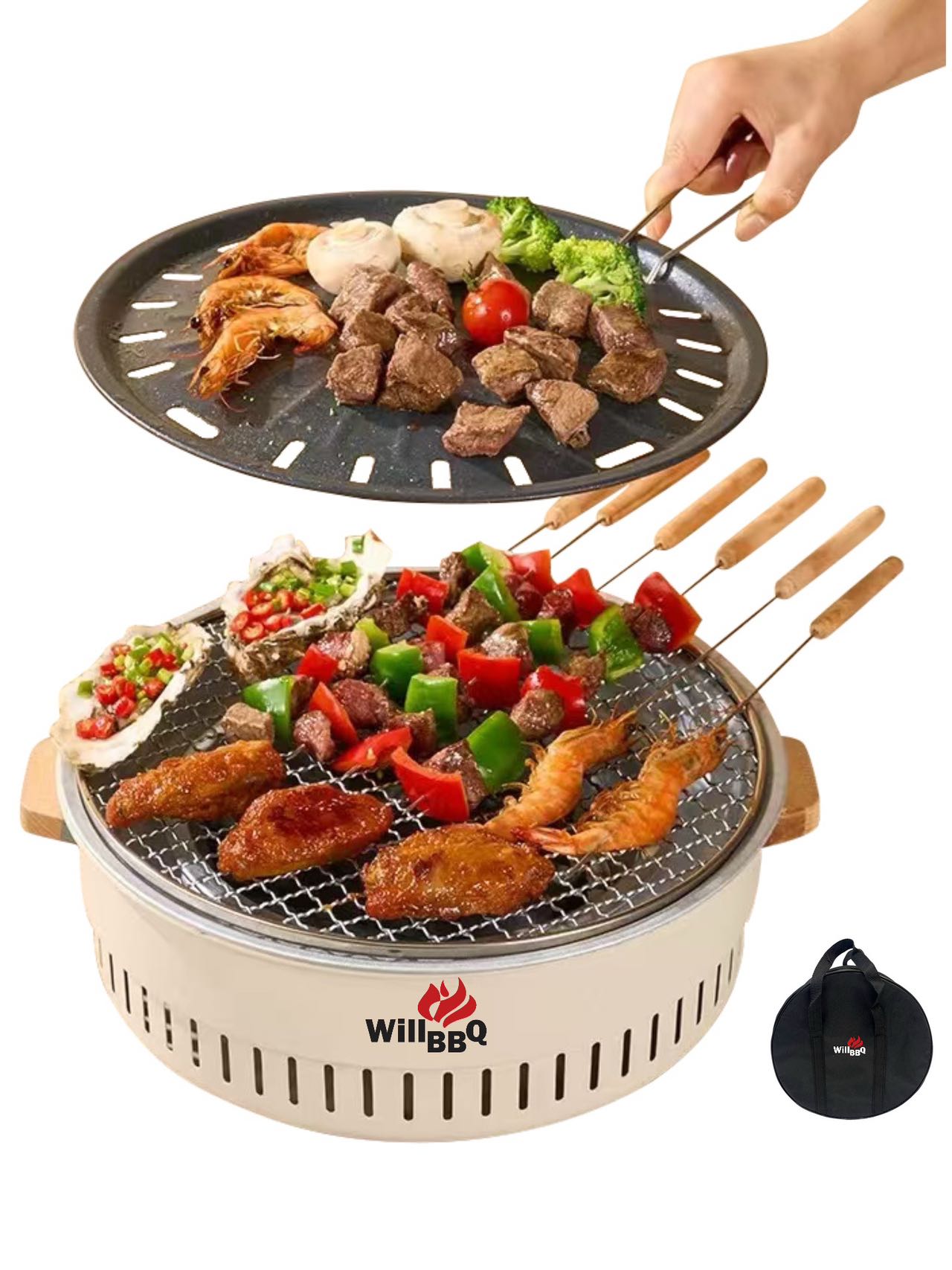 WillBBQ Portable Bench Top Charcoal BBQ Grill