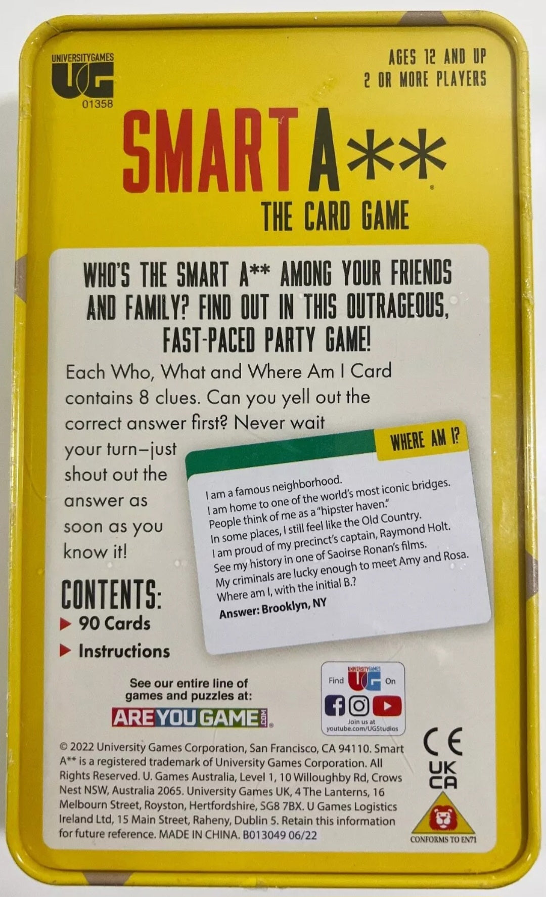 University Games Smart A** Tin Card Game