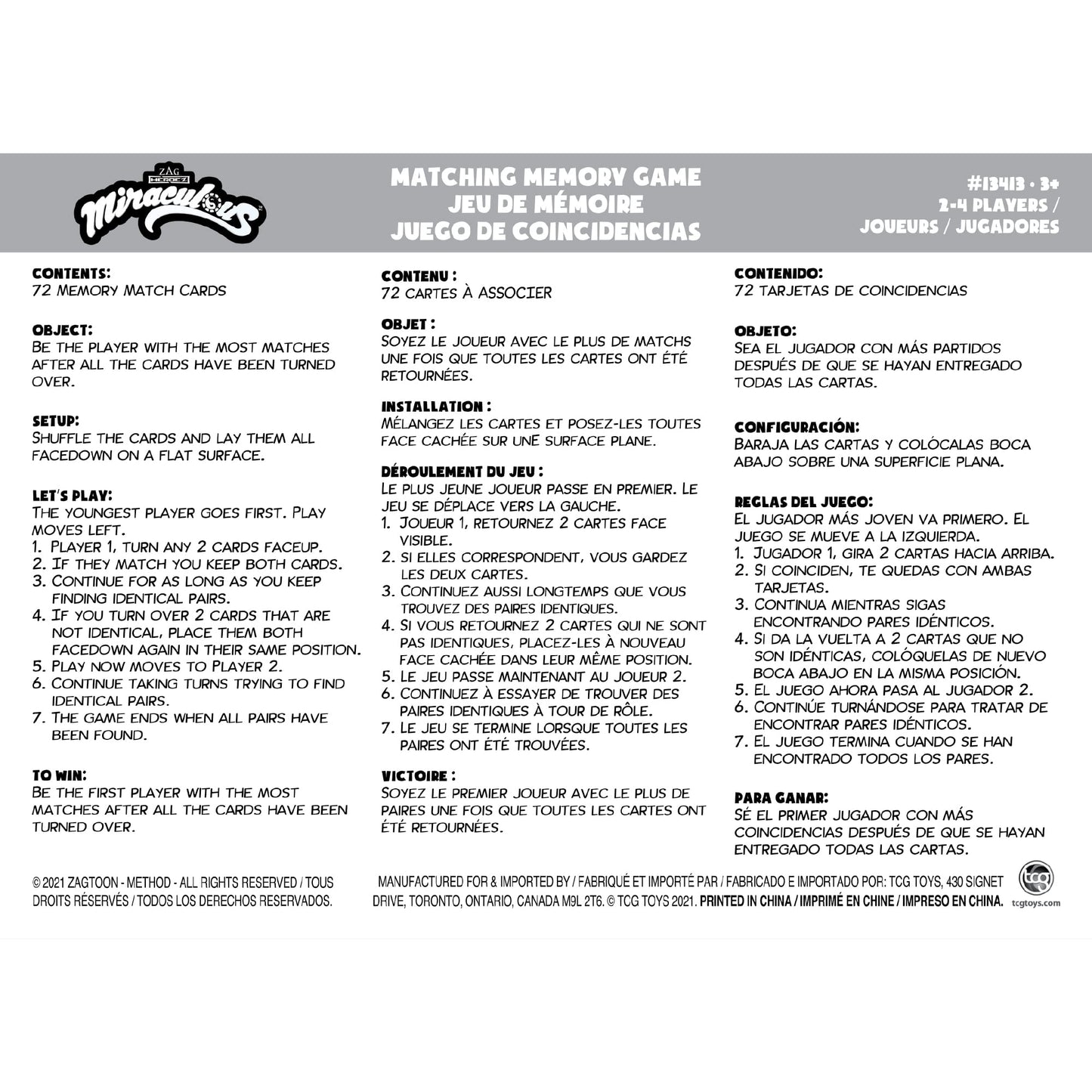 Zag Heroez Miraculous Ladybug Memory Matching Game - 72 Memory Cards