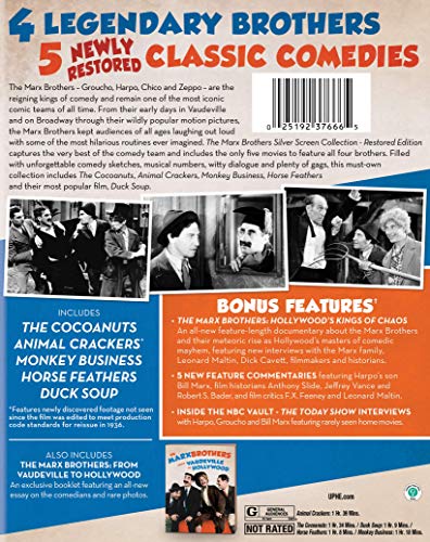 The Marx Brothers Silver Screen Collection (The Cocoanuts / Animal Crackers / Monkey Business / Horse Feathers / Duck Soup) [Blu-ray]
