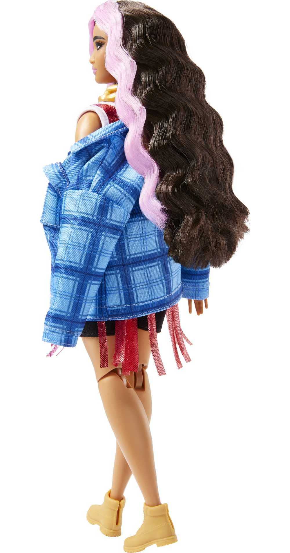 Barbie Extra Doll with Pink-Streaked Crimped Hair in Jersey Dress with Pet Corgi