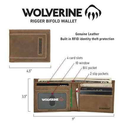 WOLVERINE Men's RFID Blocking Rugged Bifold & Passcase Wallet