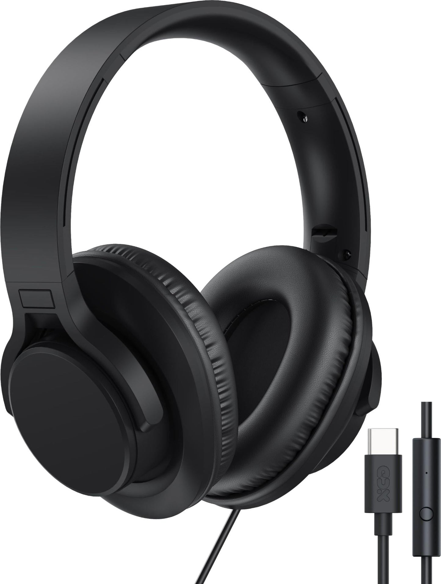 XCD Wired USB-C Over-Ear Headphones with In-Line Mic (Black)