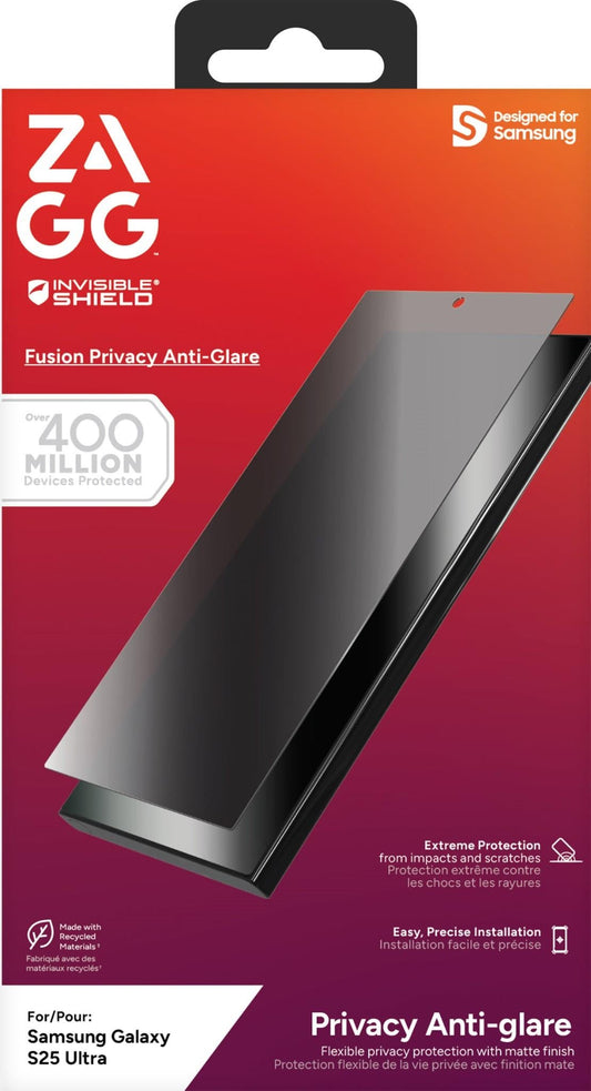 ZAGG InvisibleShield Fusion Privacy Anti Glare Screen Protector for Galaxy S25 Ultra