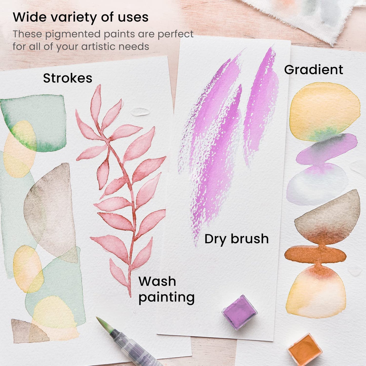 ARTEZA Watercolor Paint Set, 12 Pastel Tones Half Pans, Watercolor Set with Brush, Semi Moist Pastel Paint