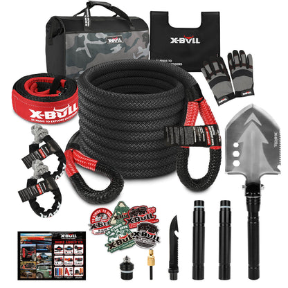 X-BULL Snatch Strap Soft Shackles Kinetic Recovery Rope Folding Shovel Survival