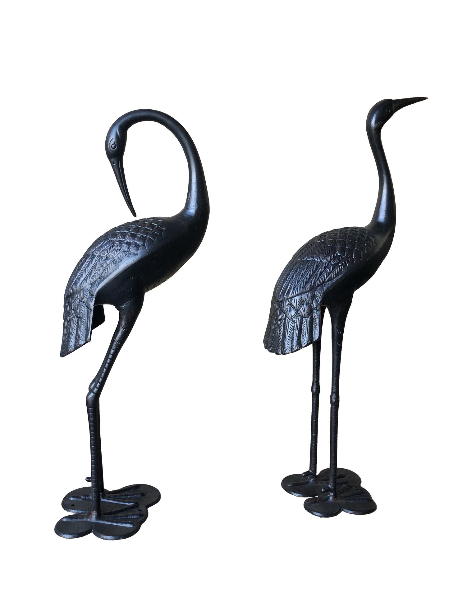 2 Piece Crane Couple Metal Statue Set