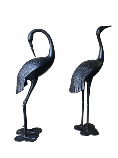 2 Piece Crane Couple Metal Statue Set