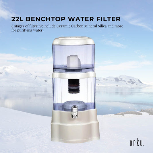 22L Benchtop 8 Stage Water Filter - Ceramic Carbon Mineral Stone Silica Purifier