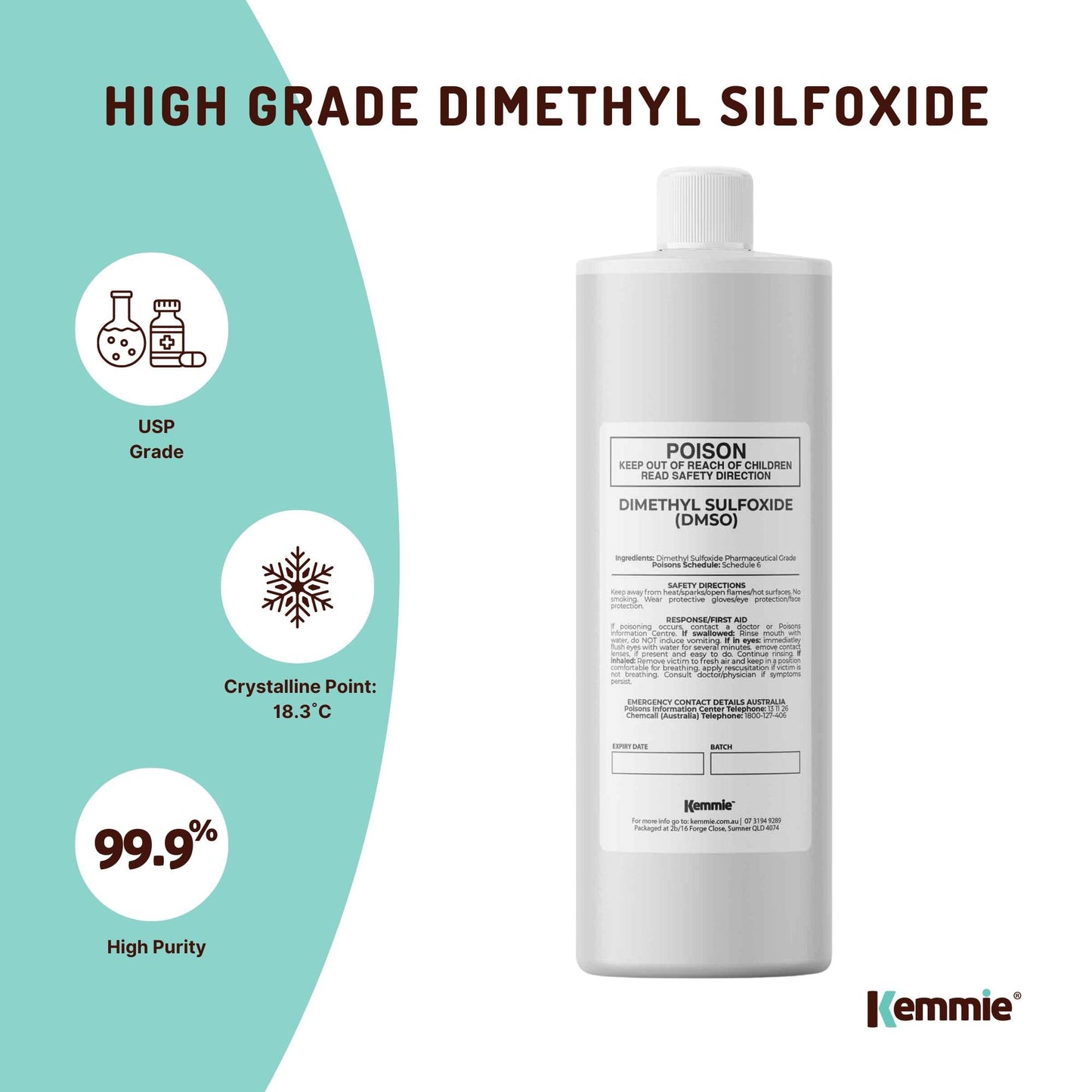 1L DMSO Liquid 99.9% Pure Pharmaceutical Dimethyl Sulfoxide Grade Solvent Bulk