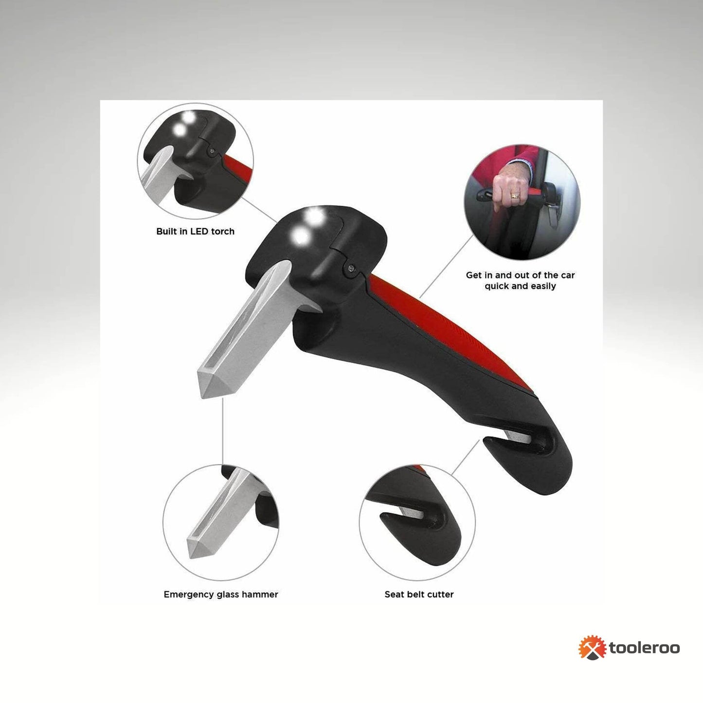 1x Car Cane Door Handle - Portable Elderly Standing Aid LED Flashlight Hammer Tool