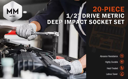 19Pc Deep Socket Set Impact 1/2" Drive Extension Bars Flexible Adapter 10-24mm