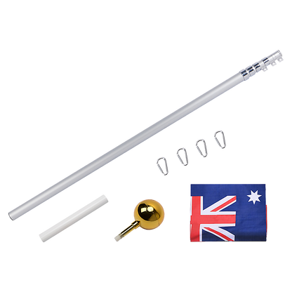 9.1m Flag Pole Kit Telescopic Heavy Duty 16 Gauge Aluminium with Flag