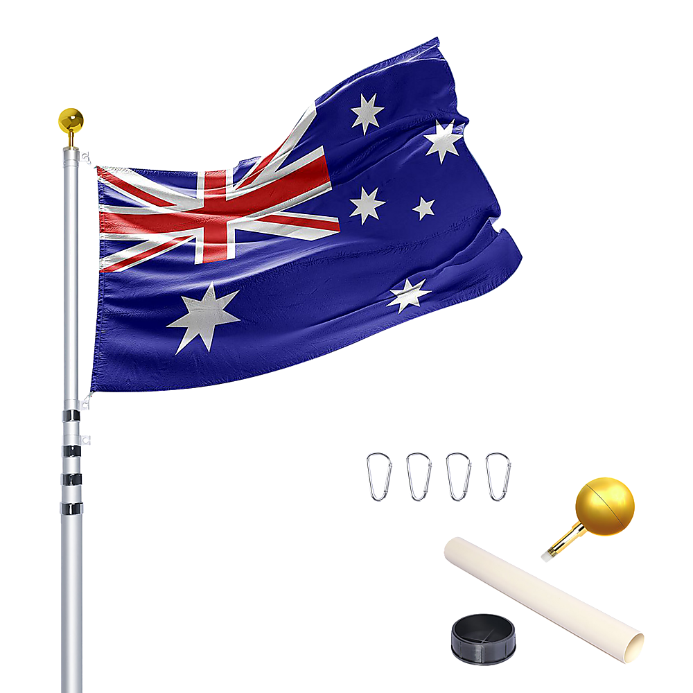 9.1m Flag Pole Kit Telescopic Heavy Duty 16 Gauge Aluminium with Flag