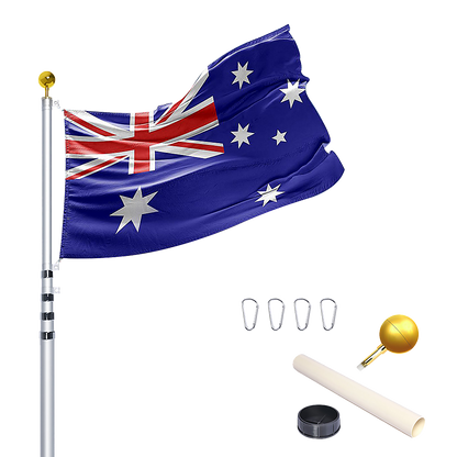 9.1m Flag Pole Kit Telescopic Heavy Duty 16 Gauge Aluminium with Flag