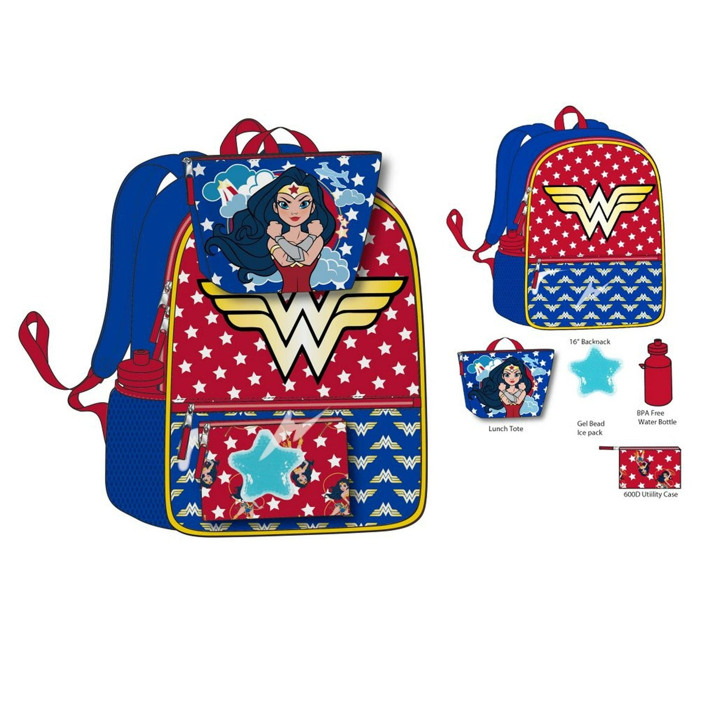 Bioworld Wonder Woman 5-piece Backpack and Lunch Set
