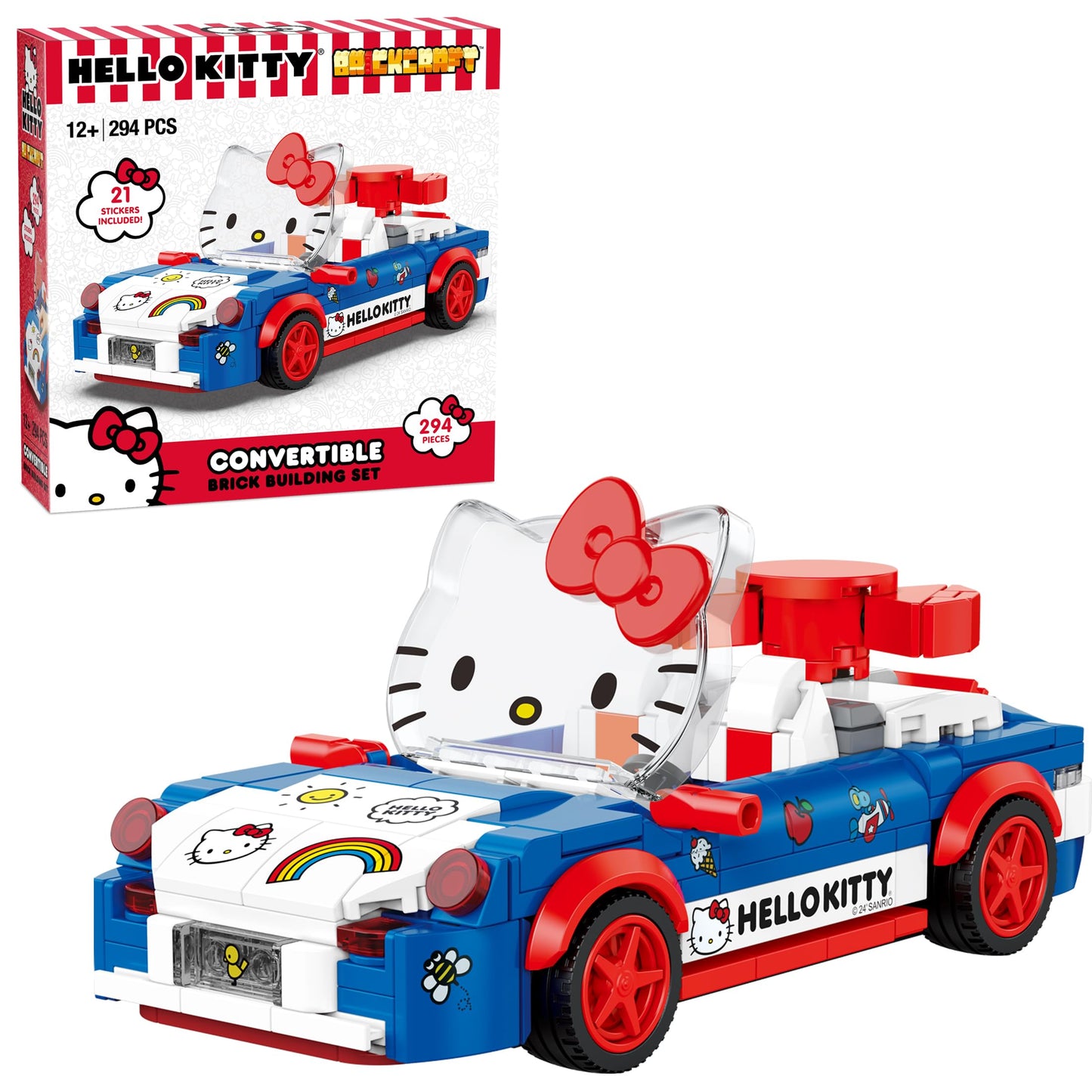 Brickcraft Officially Licensed Sanrio Hello Kitty Custom Convertible, 294 Pieces Building Set
